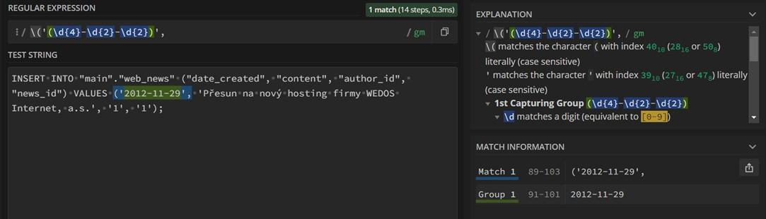 Analýza regulárního výrazu na regex101.com Analýza regulárního výrazu na regex101.com